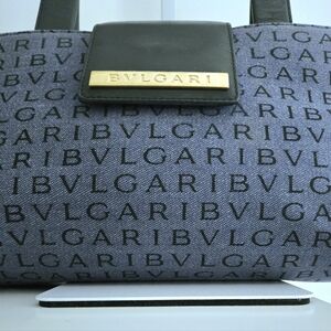 Authentic BVLGARI Logo Denim Blue Mania Vintage Leather‎ Shoulder Bag